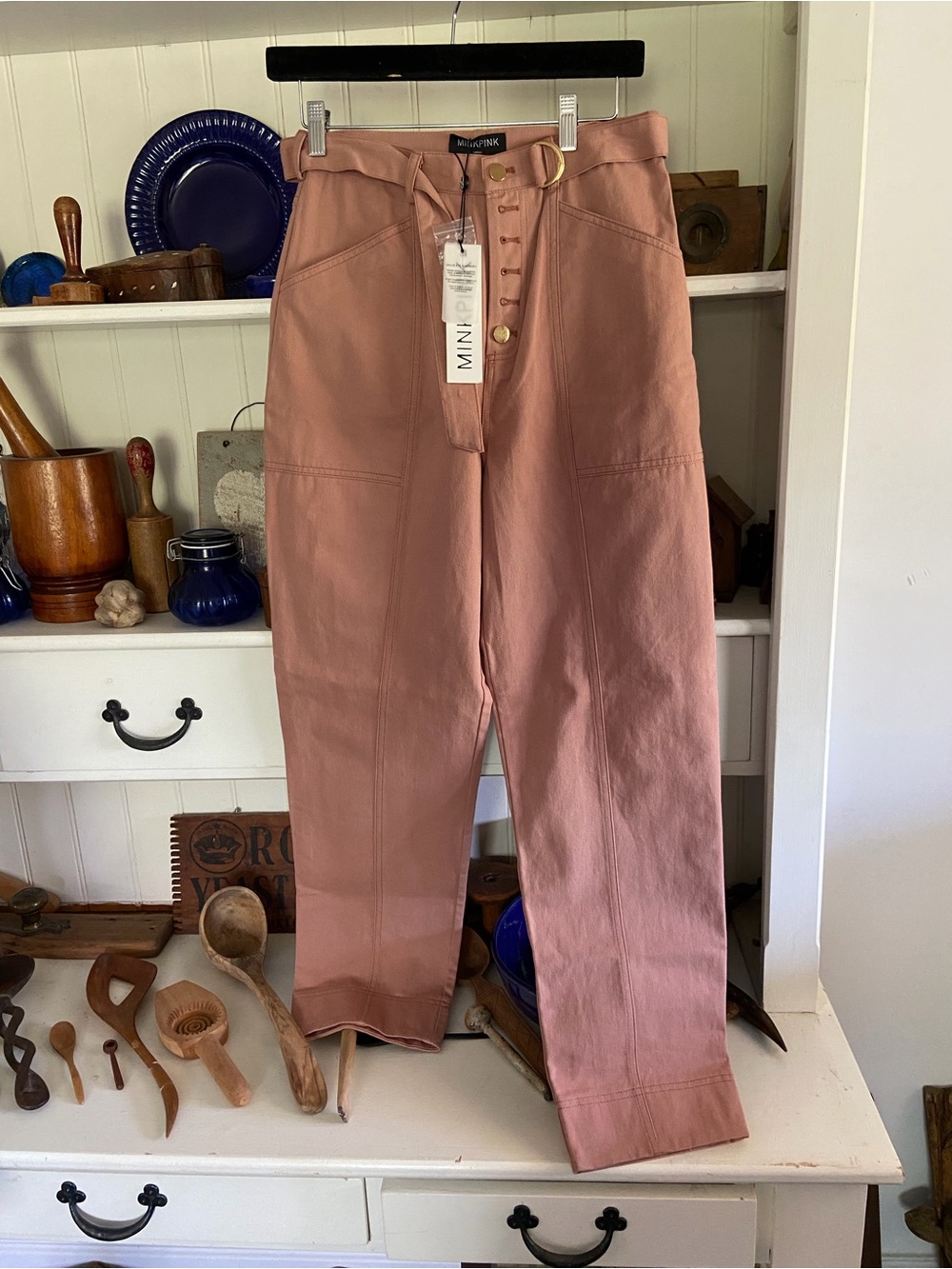 Minkpink High-Waist Utility Pants in Dusty Rose